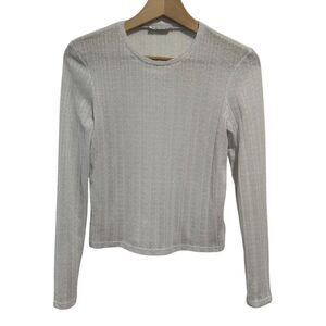 Reformation Sheer Pointelle Crop Top White Long Sleeve Size M